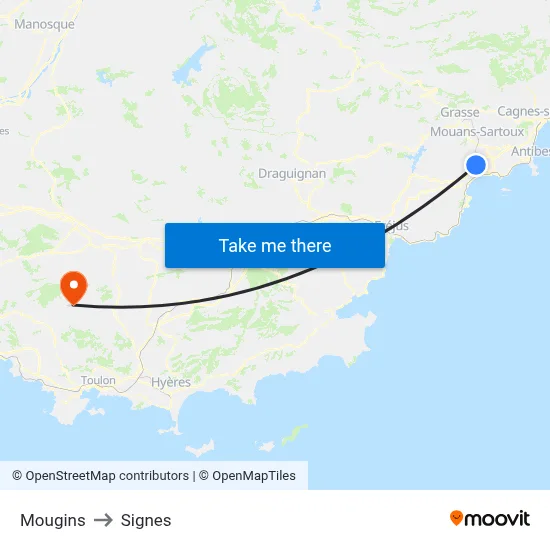 Mougins to Signes map