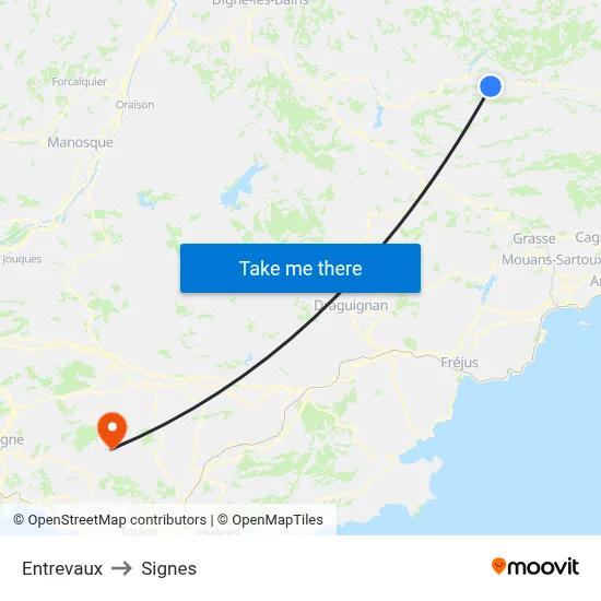 Entrevaux to Signes map