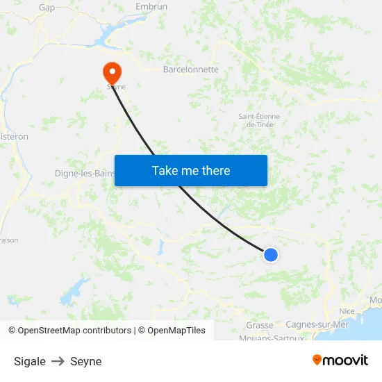 Sigale to Seyne map