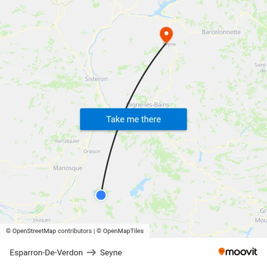 Esparron-De-Verdon to Seyne map