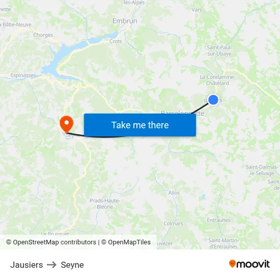 Jausiers to Seyne map