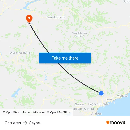 Gattières to Seyne map