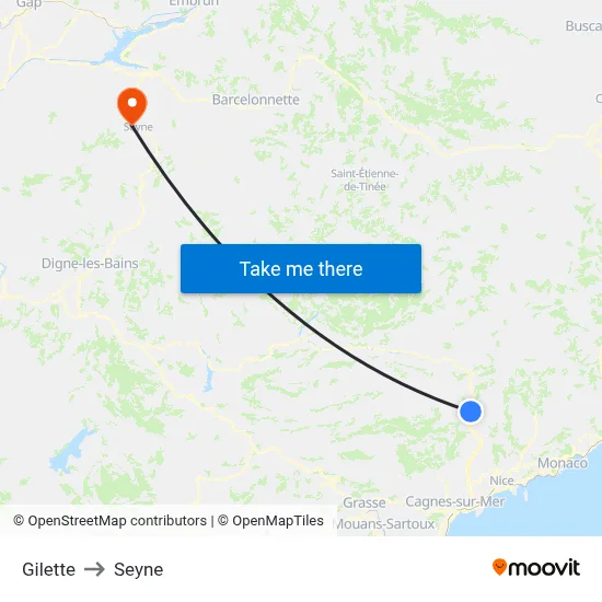 Gilette to Seyne map