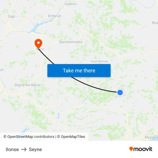 Ilonse to Seyne map