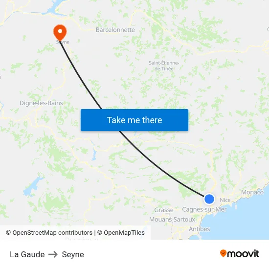 La Gaude to Seyne map