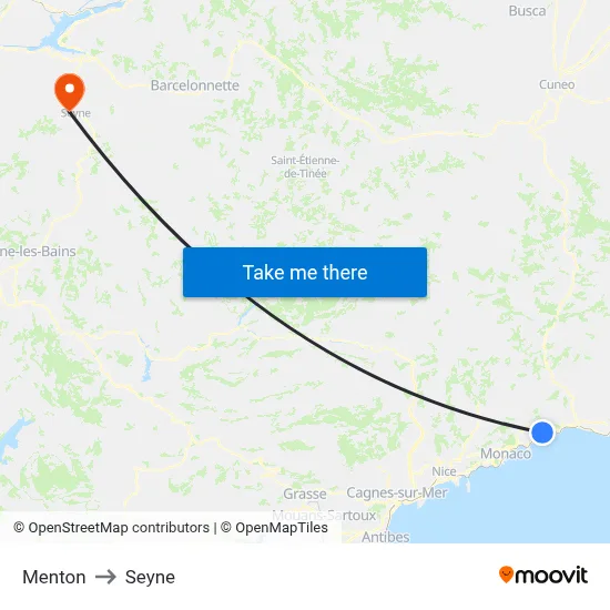 Menton to Seyne map