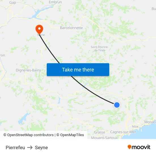 Pierrefeu to Seyne map