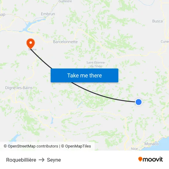 Roquebillière to Seyne map