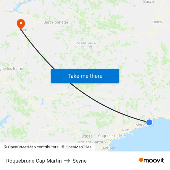 Roquebrune-Cap-Martin to Seyne map
