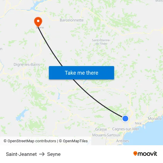Saint-Jeannet to Seyne map