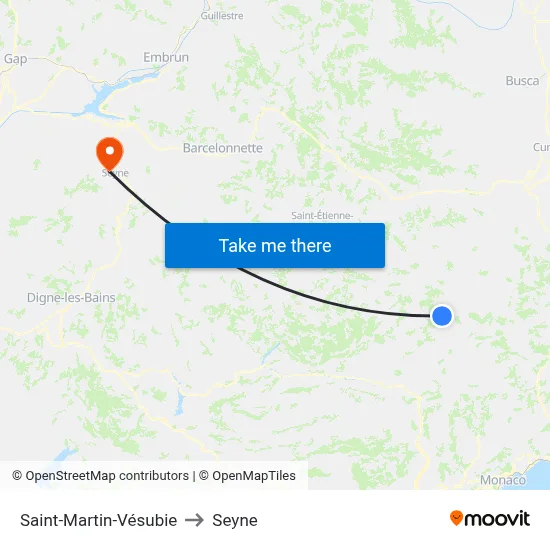 Saint-Martin-Vésubie to Seyne map