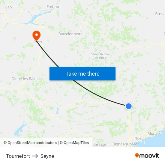 Tournefort to Seyne map
