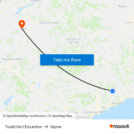 Touët-De-L'Escarène to Seyne map