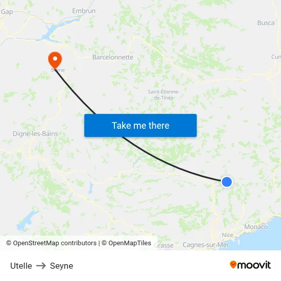 Utelle to Seyne map