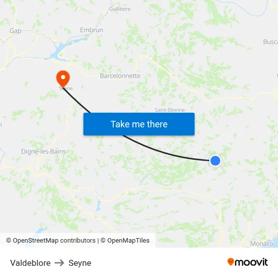 Valdeblore to Seyne map