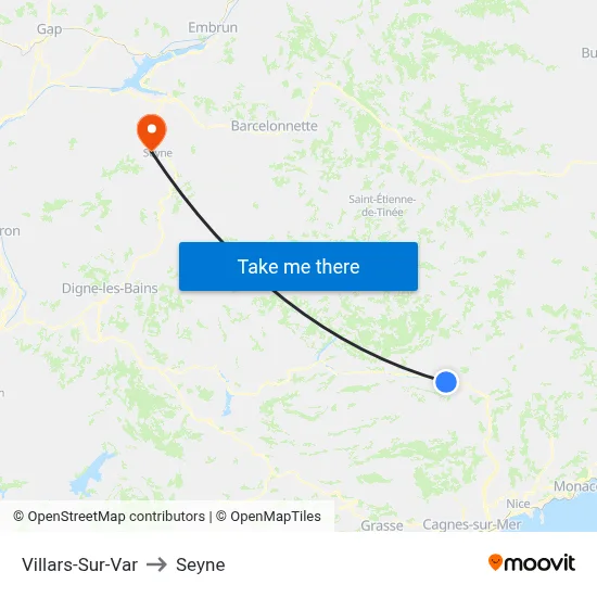 Villars-Sur-Var to Seyne map