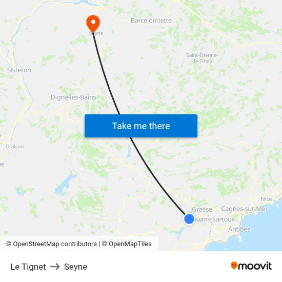 Le Tignet to Seyne map