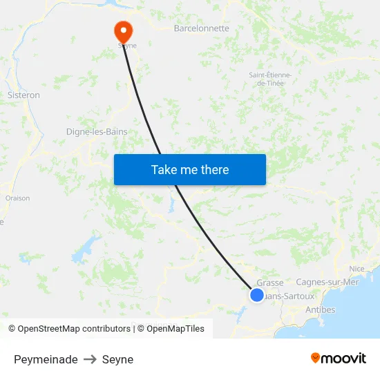 Peymeinade to Seyne map