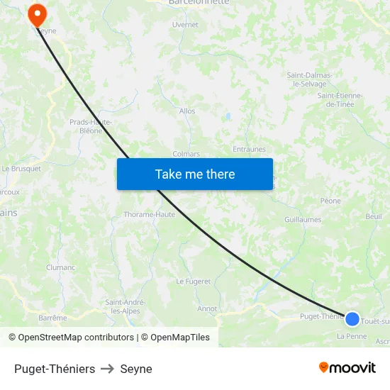 Puget-Théniers to Seyne map