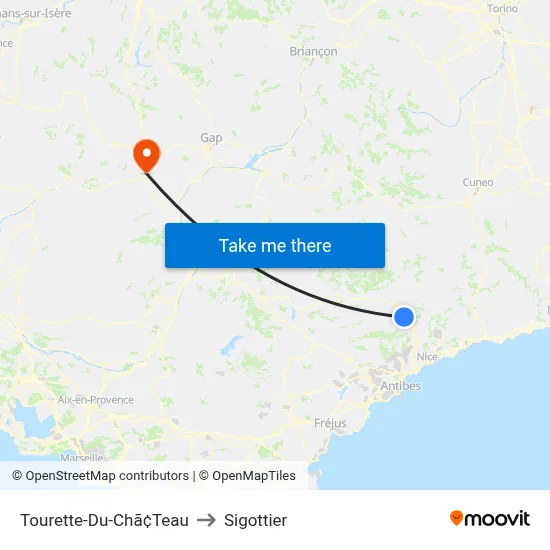 Tourette-Du-Chã¢Teau to Sigottier map