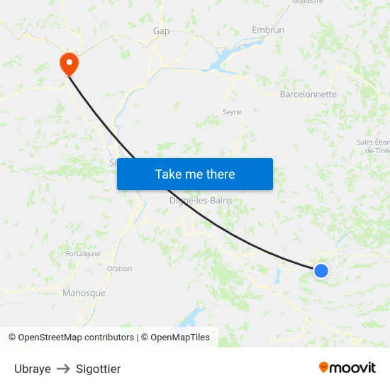 Ubraye to Sigottier map