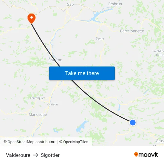 Valderoure to Sigottier map