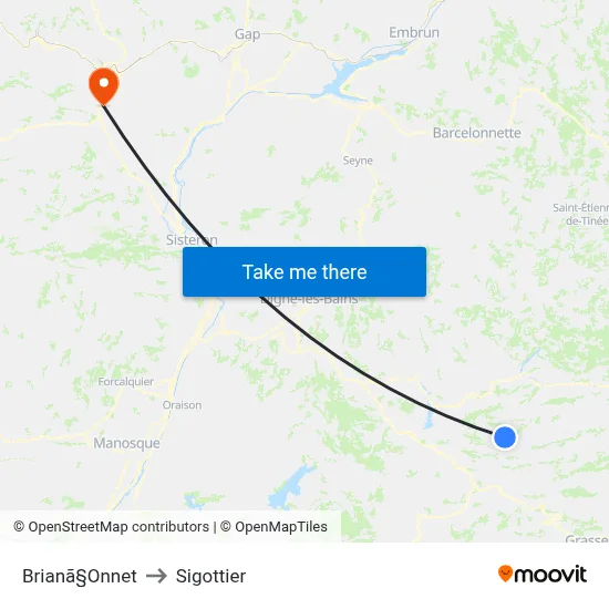 Brianã§Onnet to Sigottier map