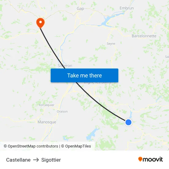 Castellane to Sigottier map