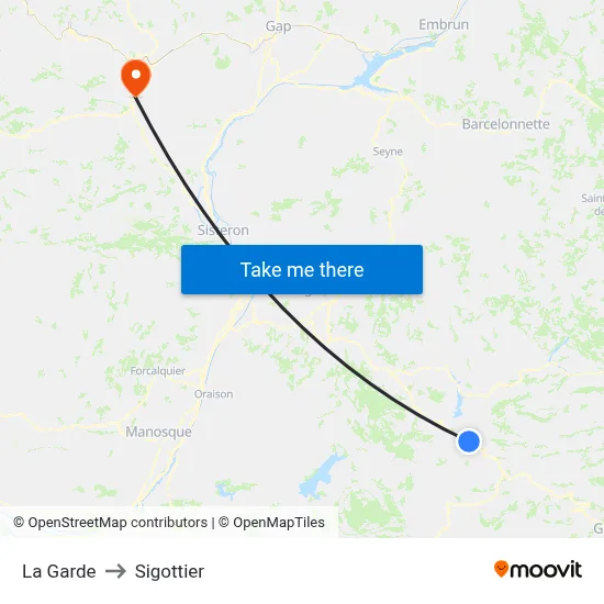 La Garde to Sigottier map