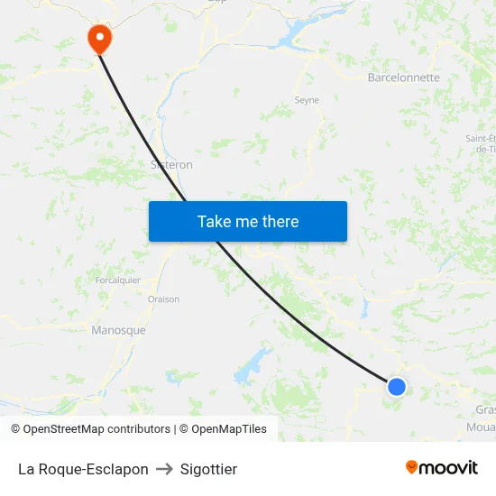 La Roque-Esclapon to Sigottier map