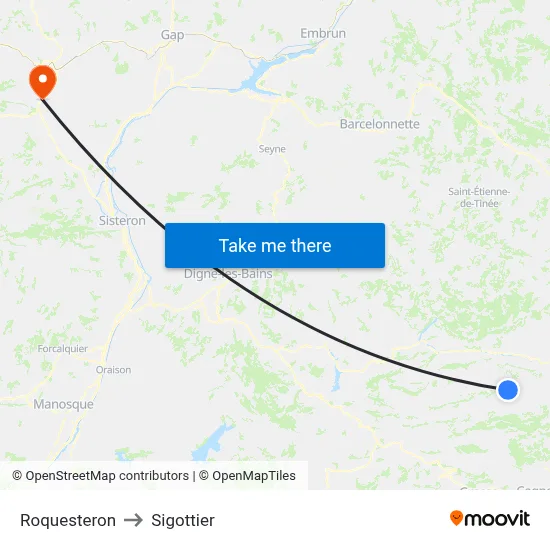 Roquesteron to Sigottier map