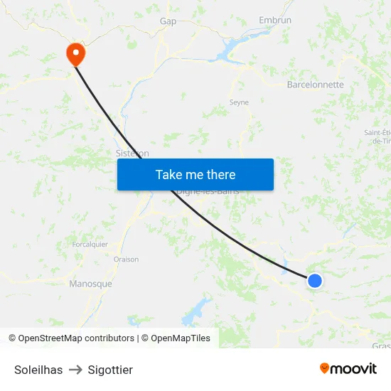 Soleilhas to Sigottier map