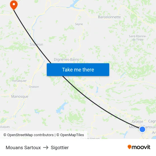 Mouans Sartoux to Sigottier map