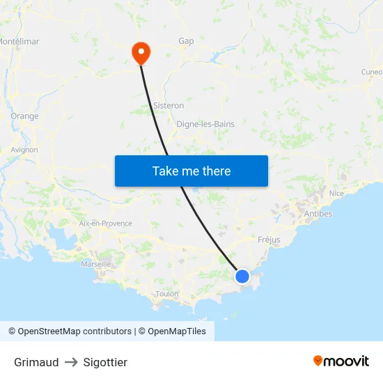 Grimaud to Sigottier map