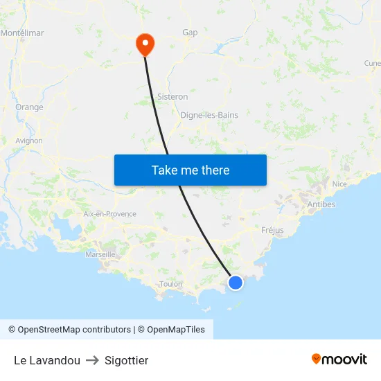 Le Lavandou to Sigottier map