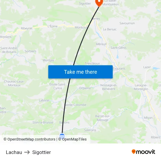 Lachau to Sigottier map