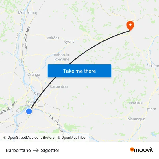 Barbentane to Sigottier map