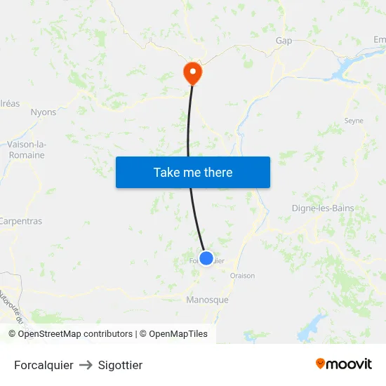Forcalquier to Sigottier map