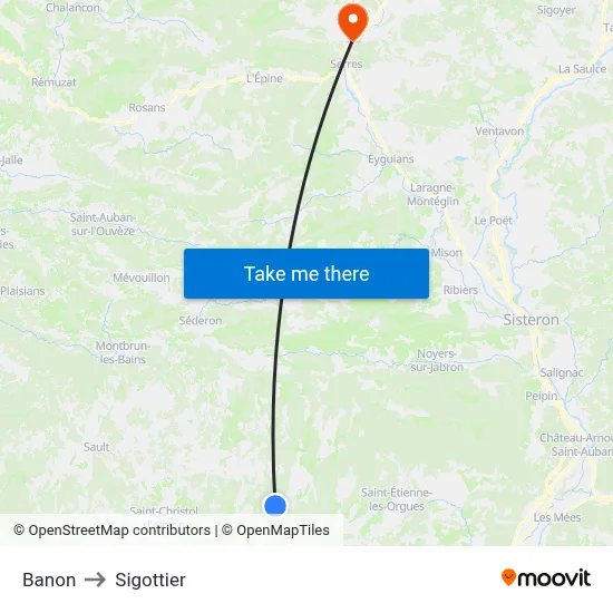 Banon to Sigottier map