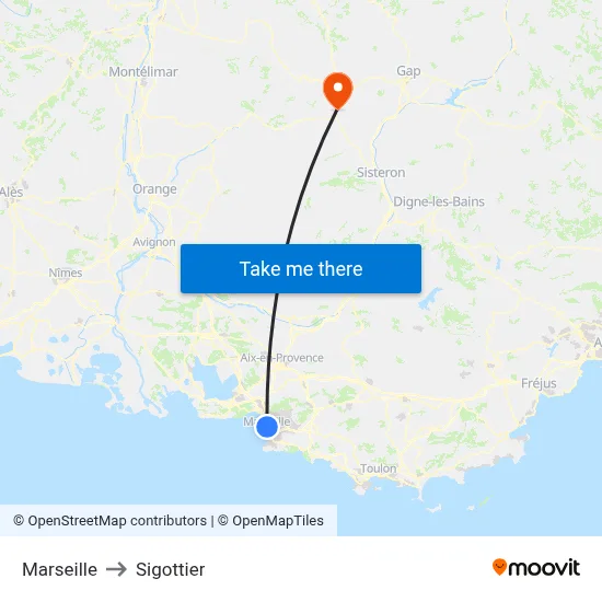 Marseille to Sigottier map