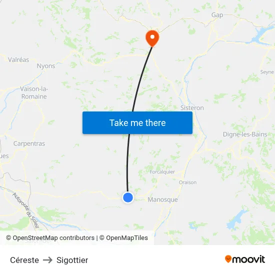 Céreste to Sigottier map