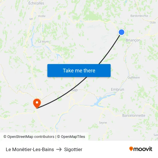 Le Monêtier-Les-Bains to Sigottier map