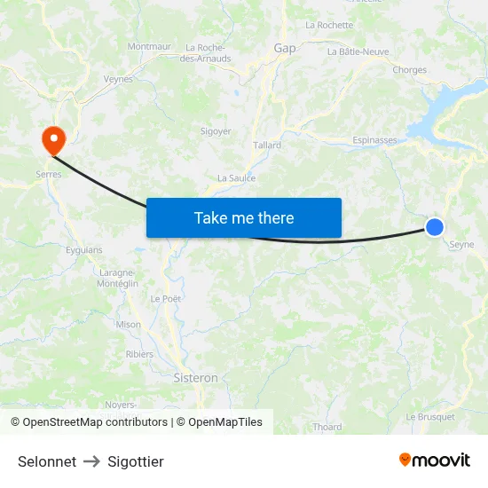 Selonnet to Sigottier map
