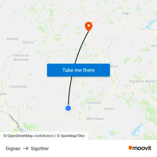 Gignac to Sigottier map