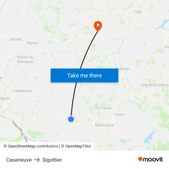 Caseneuve to Sigottier map