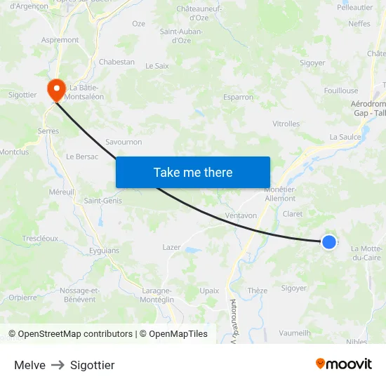 Melve to Sigottier map