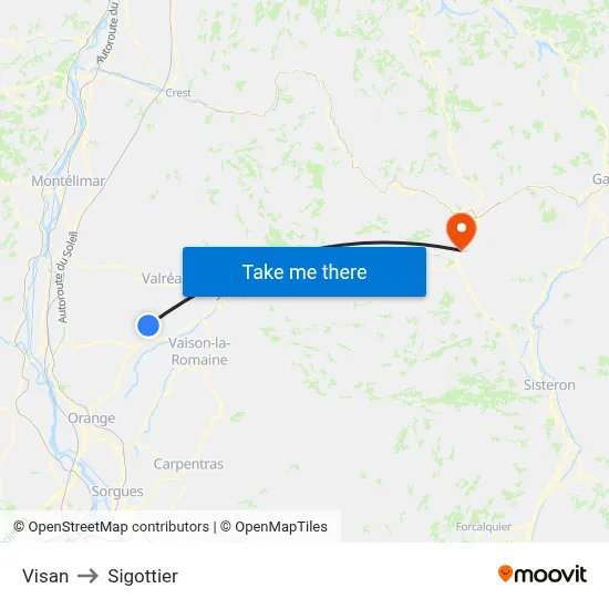 Visan to Sigottier map