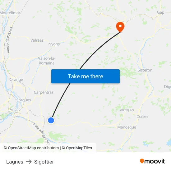 Lagnes to Sigottier map