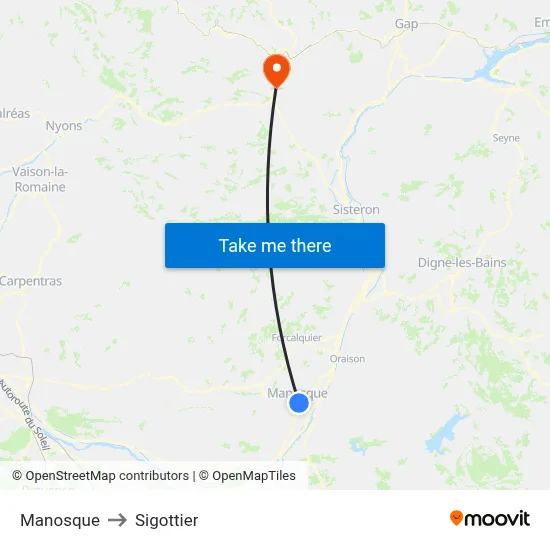 Manosque to Sigottier map