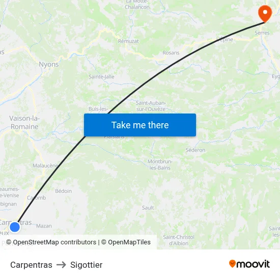 Carpentras to Sigottier map